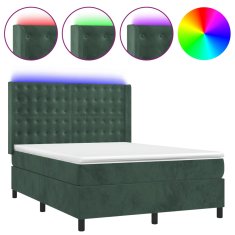 Vidaxl Box spring postelja z vzmetnico LED tem. zelena 140x200cm žamet