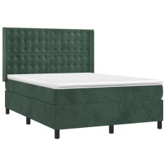 Vidaxl Box spring postelja z vzmetnico LED tem. zelena 140x200cm žamet