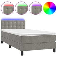 Vidaxl Box spring postelja z vzmetnico LED svetlo siva 80x200 cm žamet
