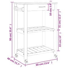 Greatstore Kuhinjski voziček MONZA 60x40x90 cm trdna borovina