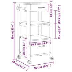 Vidaxl Kuhinjski voziček MONZA 48x40x90 cm trdna borovina