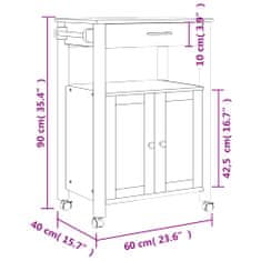 Greatstore Kuhinjski voziček MONZA 60x40x90 cm trdna borovina