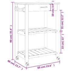 Greatstore Kuhinjski voziček MONZA 60x40x90 cm trdna borovina