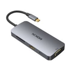 NEW MOKiN 8v1 USB-C adapter za 3x USB 3.0 + HDMI + USB-C + VGA + čitalnik kartic SD + čitalnik kartic Micro SD (srebrn)