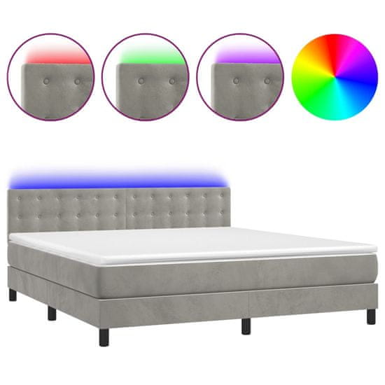 Vidaxl Box spring postelja z vzmetnico LED svetlo siva 180x200cm žamet