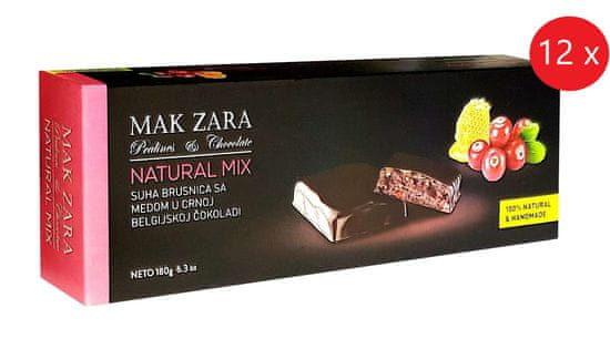 AKCIJA plus MAK ZARA suha BRUSNICA z medom v črni belgijski čokoladi, 12x 180g