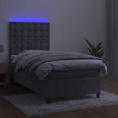 Vidaxl Box spring postelja z vzmetnico LED svetlo siva 90x200 cm žamet