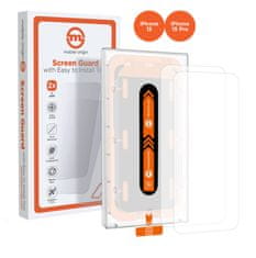 Mobile-origin Orange Screen Guard iPhone 15 Pro/15 with easy applicator, 2 pack