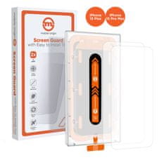 Mobile-origin Orange Screen Guard iPhone 15 Pro Max/15 Plus with easy applicator, 2 pack