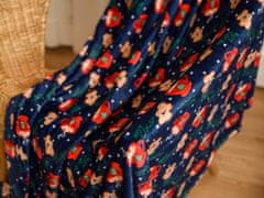 Ljubki dom Modra božična mikropliš deka HOT COCOA, 180x200 cm