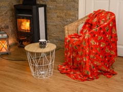 Ljubki dom Rdeča božična mikropliš deka BOŽIČ, 180x200 cm