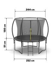 Ljubki dom Črn vrtni trampolin JUMP 244 cm z zaščitno mrežo in lestvijo