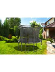 Ljubki dom Črn vrtni trampolin JUMP 244 cm z zaščitno mrežo in lestvijo