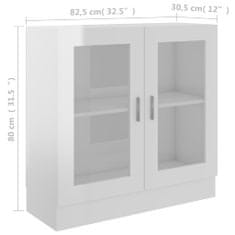 Vidaxl Vitrina visok sijaj bela 82,5x30,5x80 cm iverna plošča