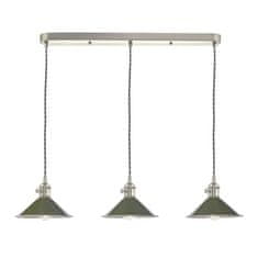 shumee Hadano 3 Light Antique Chrome viseča svetilka z olivno zelenimi senčniki