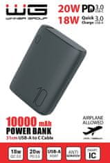 WG Powerbank 10000 mAh, hitro polnjenje in PD, vključno s kablom, črna