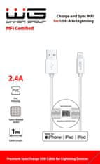 WG podatkovni kabel USB-A_Lightning MFI, 2,4 A, bel, 100 cm