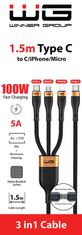 WG Podatkovni kabel tip-C_tip-C/Svetloba/mikro, 5 A, črn, 150 cm