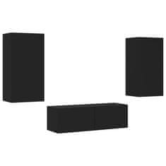Vidaxl 3 Piece TV Wall Cabinets with LED Lights Black