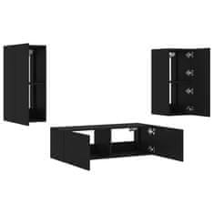 Vidaxl 3 Piece TV Wall Cabinets with LED Lights Black
