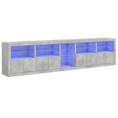 Vidaxl Komoda z LED lučkami betonsko siva 283x37x67 cm