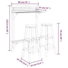 Vidaxl Balkonska barska garnitura 3-delna trden akacijev les