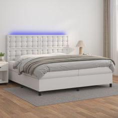 Vidaxl Box spring postelja z vzmetnico LED bela 200x200cm umetno usnje