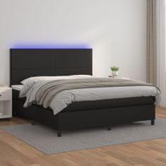 Vidaxl Box spring postelja z vzmetnico LED črna 160x200 cm um. usnje