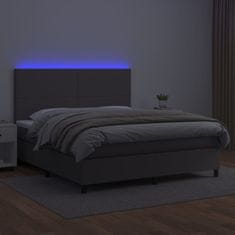 Vidaxl Box spring postelja z vzmetnico LED siva 160x200cm umetno usnje