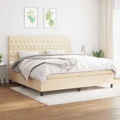 Vidaxl Box spring postelja z vzmetnico krem 200x200 cm blago