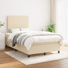 Vidaxl Box spring postelja z vzmetnico krem 120x200 cm blago