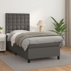 Vidaxl Box spring postelja z vzmetnico siva 90x200 cm umetno usnje