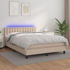 Vidaxl Box spring postelja z vzmetnico LED kapučino 140x190 cm