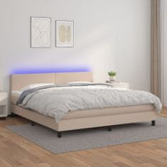 Vidaxl Box spring postelja vzmetnico LED kapučino 180x200 cm um. usnje