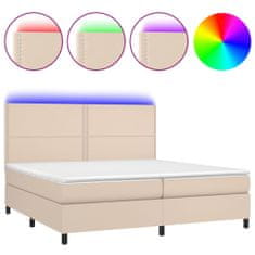 Vidaxl Box spring postelja vzmetnico LED kapučino 200x200 cm um. usnje