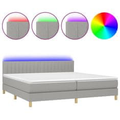 Vidaxl Box spring postelja z vzmetnico LED sv. siva 200x200 cm blago