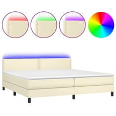 Vidaxl Box spring postelja z vzmetnico LED krem 200x200cm umetno usnje