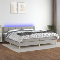 Vidaxl Box spring postelja z vzmetnico LED sv. siva 200x200 cm blago