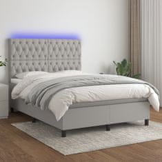 Vidaxl Box spring postelja z vzmetnico LED sv. siva 140x200 cm blago