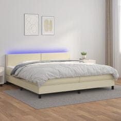 Vidaxl Box spring postelja z vzmetnico LED krem 200x200cm umetno usnje