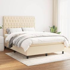 Vidaxl Box spring postelja z vzmetnico krem 140x200 cm blago