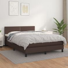 Vidaxl Box spring postelja z vzmetnico rjav 140x200 cm umetno usnje