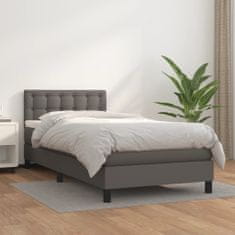 Vidaxl Box spring postelja z vzmetnico siva 90x200 cm umetno usnje