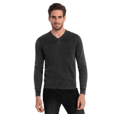 OMBRE Moški opran pulover z V-izrezom V1 OM-SWOS-0108 črn MDN124551 S
