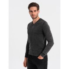 OMBRE Moški opran pulover z V-izrezom V1 OM-SWOS-0108 črn MDN124551 S