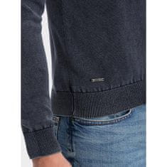 OMBRE Moški sprani pulover z V-izrezom OM-SWOS-0108 temno modre barve MDN124552 M