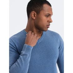 OMBRE Moški opran pulover z V-izrezom OM-SWOS-0108 modre barve MDN124554 L