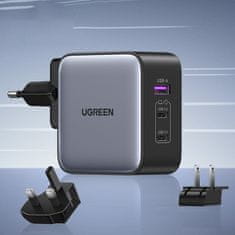 Ugreen CD296 GaN nabíjačka USB / 2x USB-C 65W + adapter EU / UK / US, črna