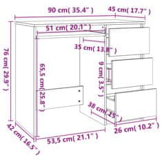 Vidaxl Pisalna miza visok sijaj bela 90x45x76 cm iverna plošča