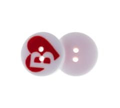 Gumb - komplet 6 kosov - d. 13 mm - Srce rdeče, belo